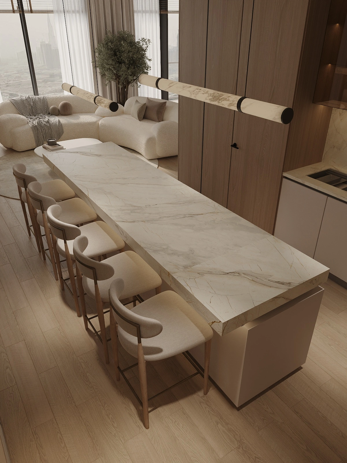 kitchen and living room design project in Dubai